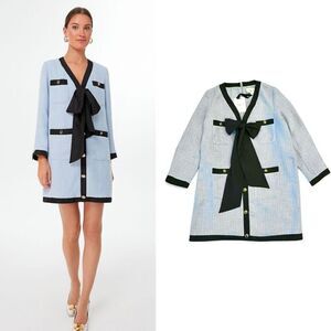 NWT Tuckernuck Pomander Place Light Blue Coco Tweed Bow Dress XL First Lady Chic